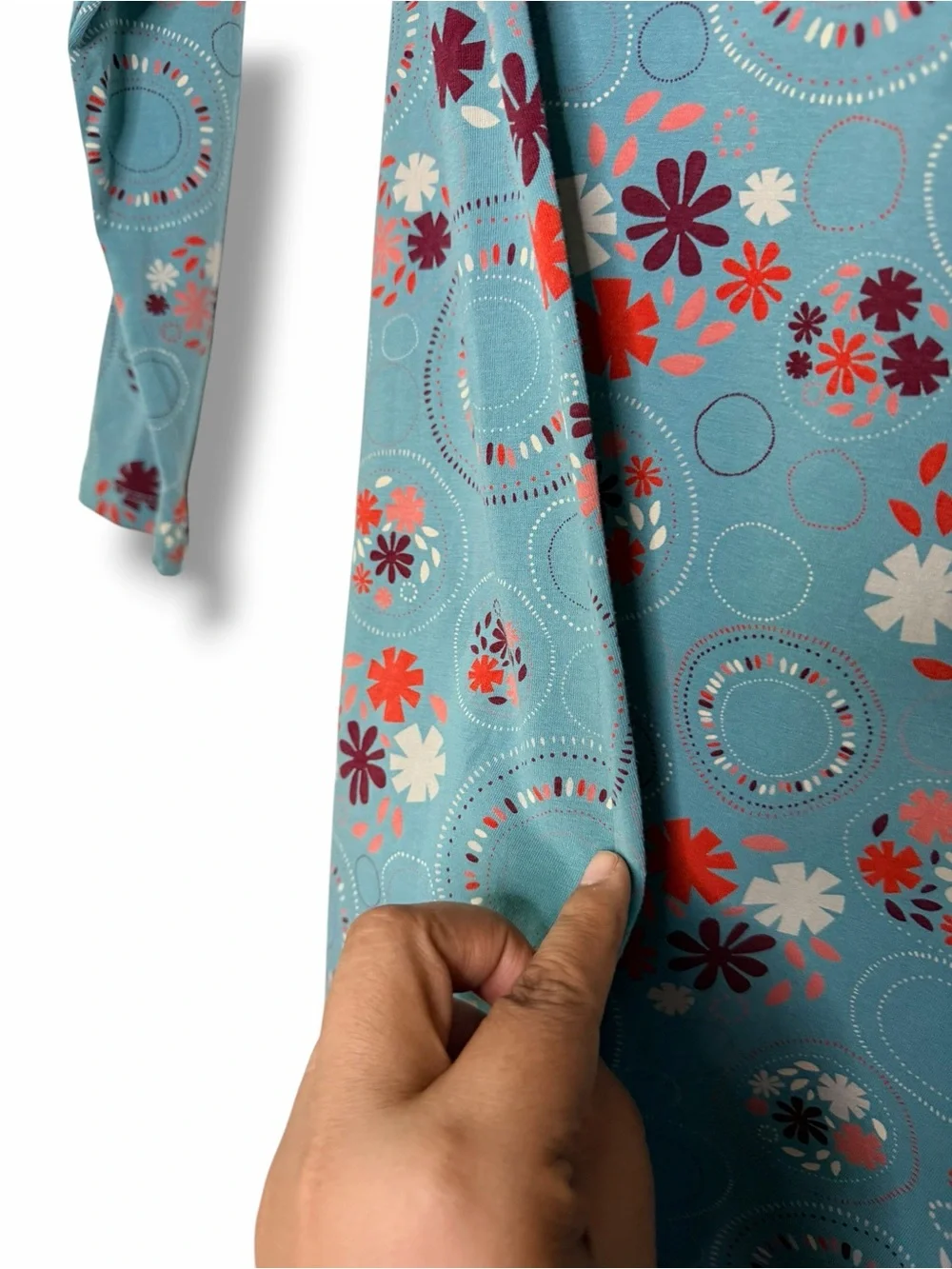 Gudrun Sjoden Teal Floral Artsy Swing Tunic Dress Lagenlook Organic Cotton Large - Picture 6 of 10